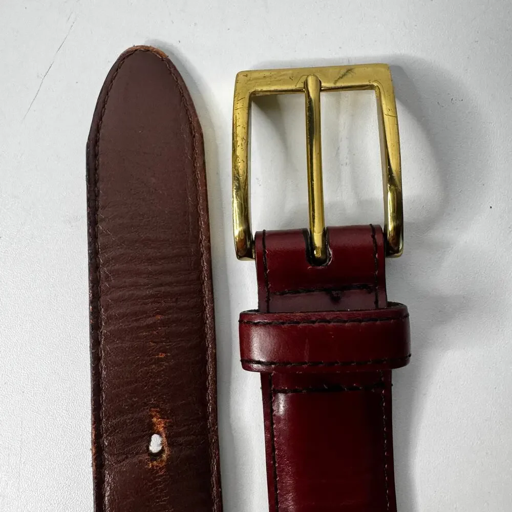 LL Bean Vintage Genuine Full Grain Leather Belt 36 Made in USA Brass Buckle Flaw
